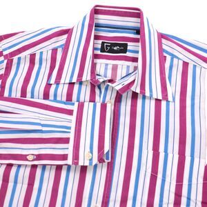 Guy Laroche Mens Shirt Medium Long Sleeve Cotton Candy Colorful Stripes Vintage